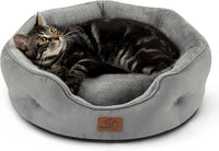 Bedsure Small Dog Bed Washable, Round Cat Beds for Indoor Cats - 20"L x 19"W x 6"Th / Grey