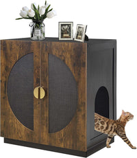 unipaws Cat Litter Box Enclosure Furniture - Rustic and Black / Extra Tall