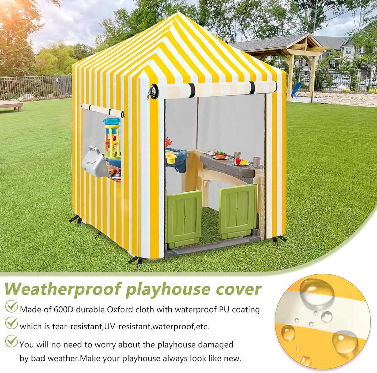 Hadisi black 600D waterproof outdoor kids playhouse cover with zippered front door - view 13