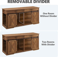 72.5" Extra Large Furniture Style Double Dog Crates for Large Breeds, XXL Wooden Dog Kennel Furniture with Drawers, Divider, Water Resistant & Barn Door for 2 Dogs, Rustic Oak
