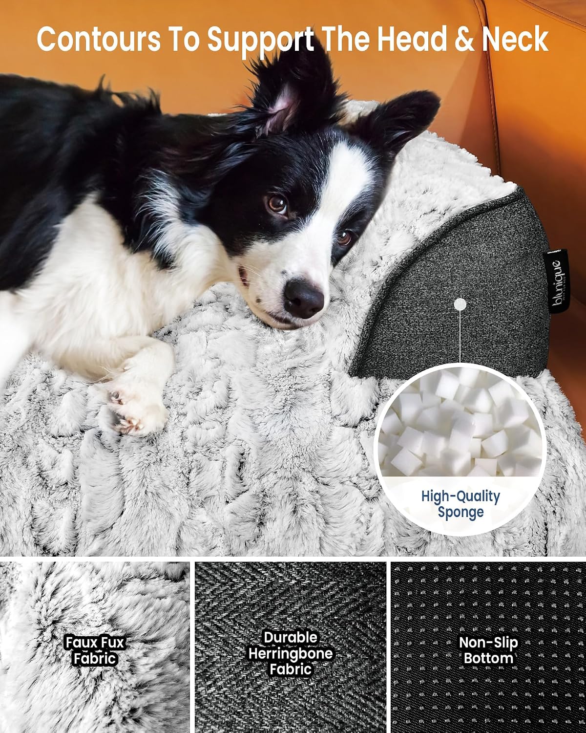 Calming Dog Bed for Couch with Cozy Raised Edge - Grey / 41"L x 37"W x 5"Th - image 2