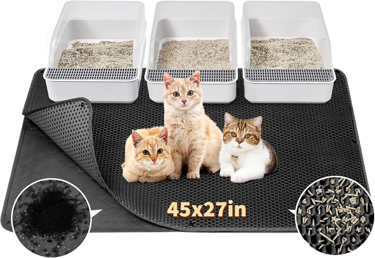 Fostanfly Cat Litter Mat, Machine Washable - Black