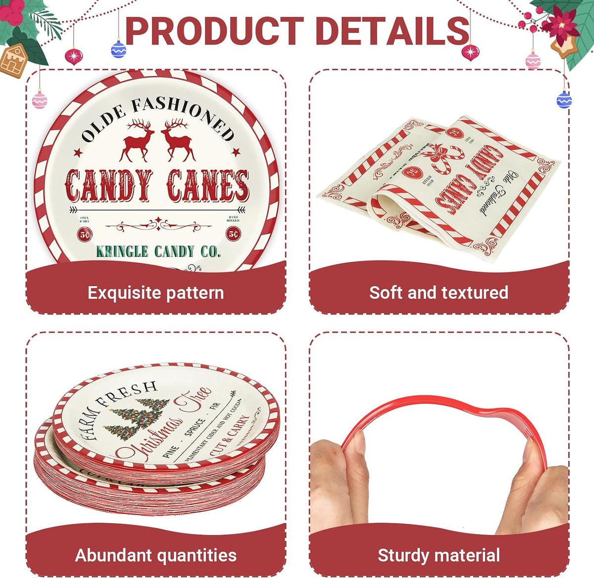 GOLDGAO Christmas paper plates and napkins with buffalo plaid border and snowman print - view 9