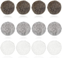 LEIFIDE 12 Pieces Real Rabbit Fur Pom Pom Kitty Cat Toy Fluffy Cat Balls Soft Fuzzy Balls for Kitty Pets Kitten Chase Quiet Play, 3 Inches in Diameter(Gray, Coffee, White)