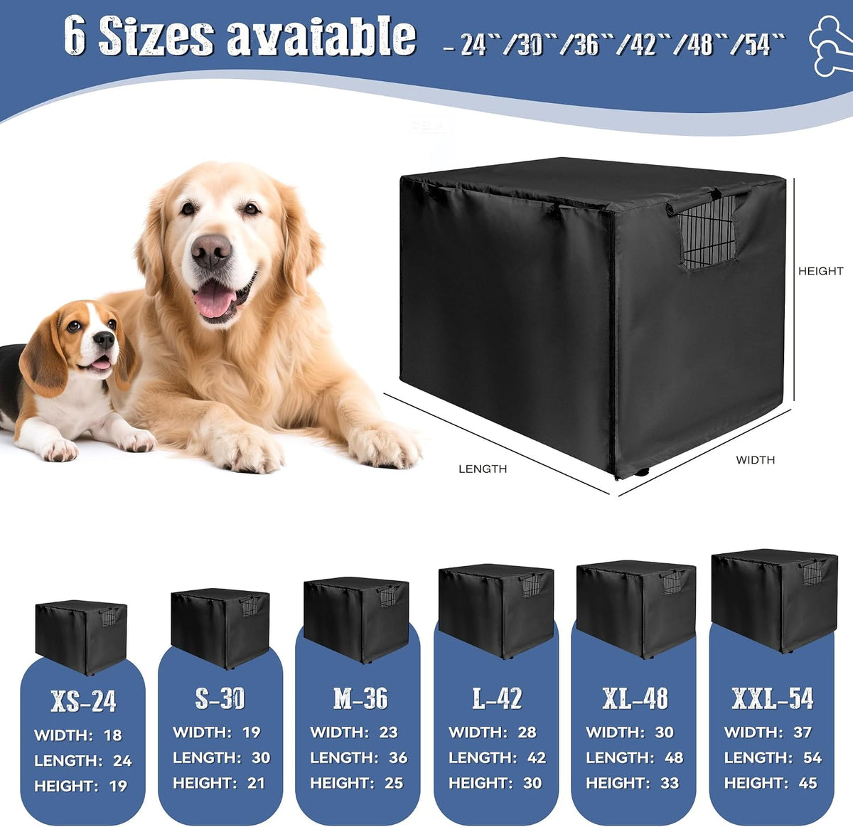 kefit Dog Crate Cover, Privacy & Light-Blocking Cover for Wire Dog Kennel/Cage, Fits Standard 48" - Black / 24 inch - image 2