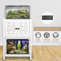 5-10 Gallon Fish Tank Stand, Heavy Duty Aquarium Stand with Cabinet & Power Outlets for Fish Tank Accessories Storage, Double Reptile Terrarium Stand 20.5" L* 11" W Tabletop, White