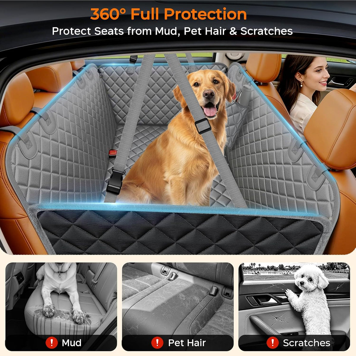 URPOWER Dog Car Seat Cover for Back Seat - Grey / Standard - 54" Length - image 2