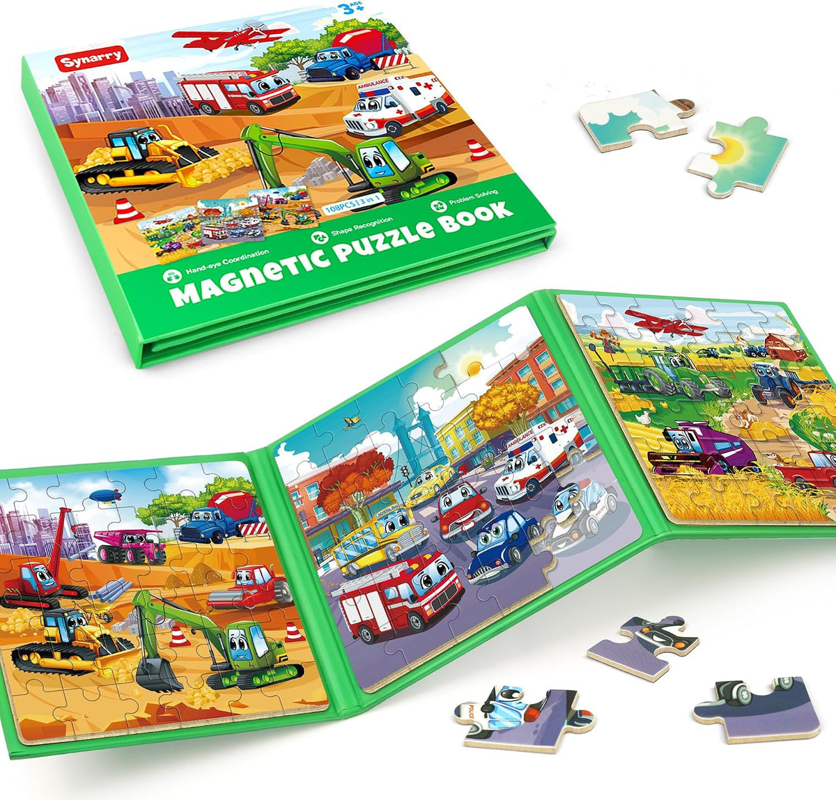SYNARRY magnetic dinosaur puzzle book with three colorful dinosaur scenes - view 7