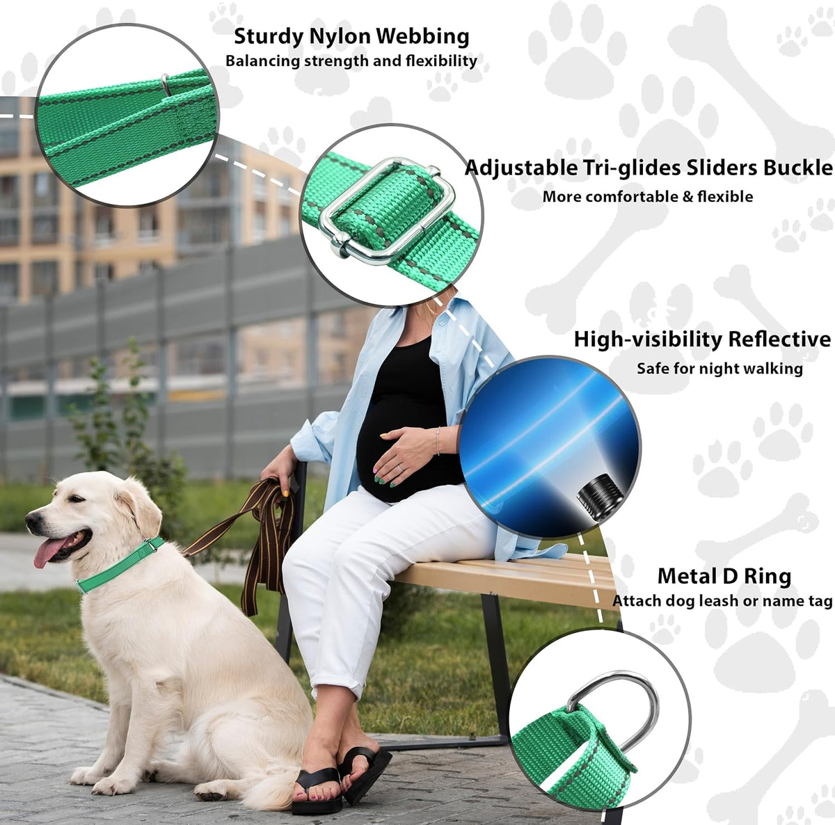 Martingale Dog Collar, Adjustable No Buckle Slip Collar, XS - A2-Turquoise / Medium(Length:15-21'', Width:1'') - image 2