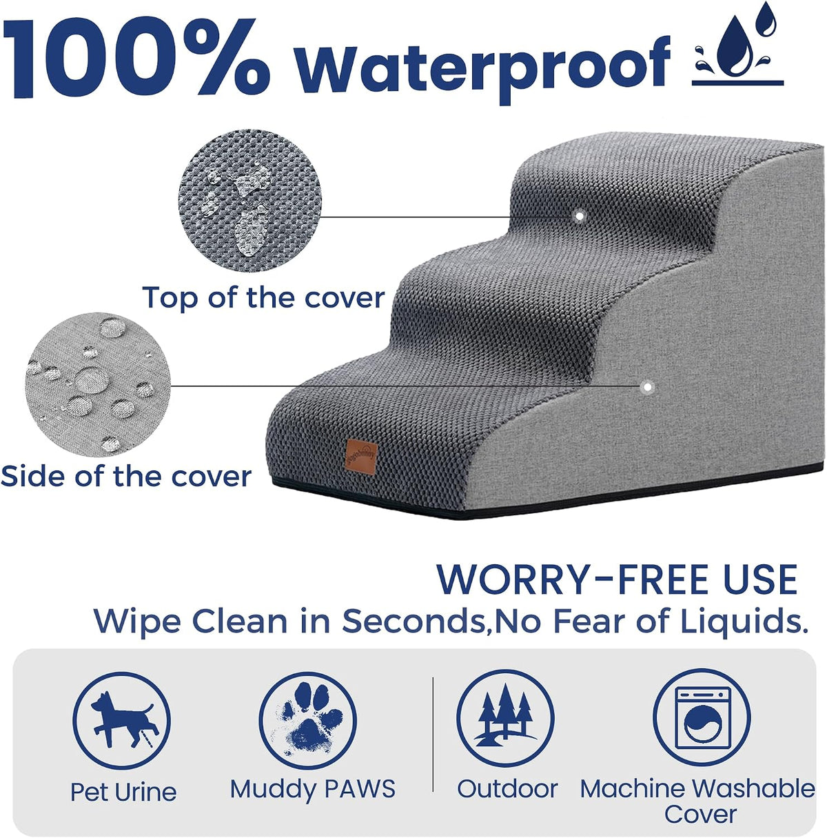 Dog Stairs for Small Dogs, 3-Step Pet Steps for Couch Sofa - Grey / 3 / 3-Step (22.4"D x 15.7"W x 15.7"H) - image 3