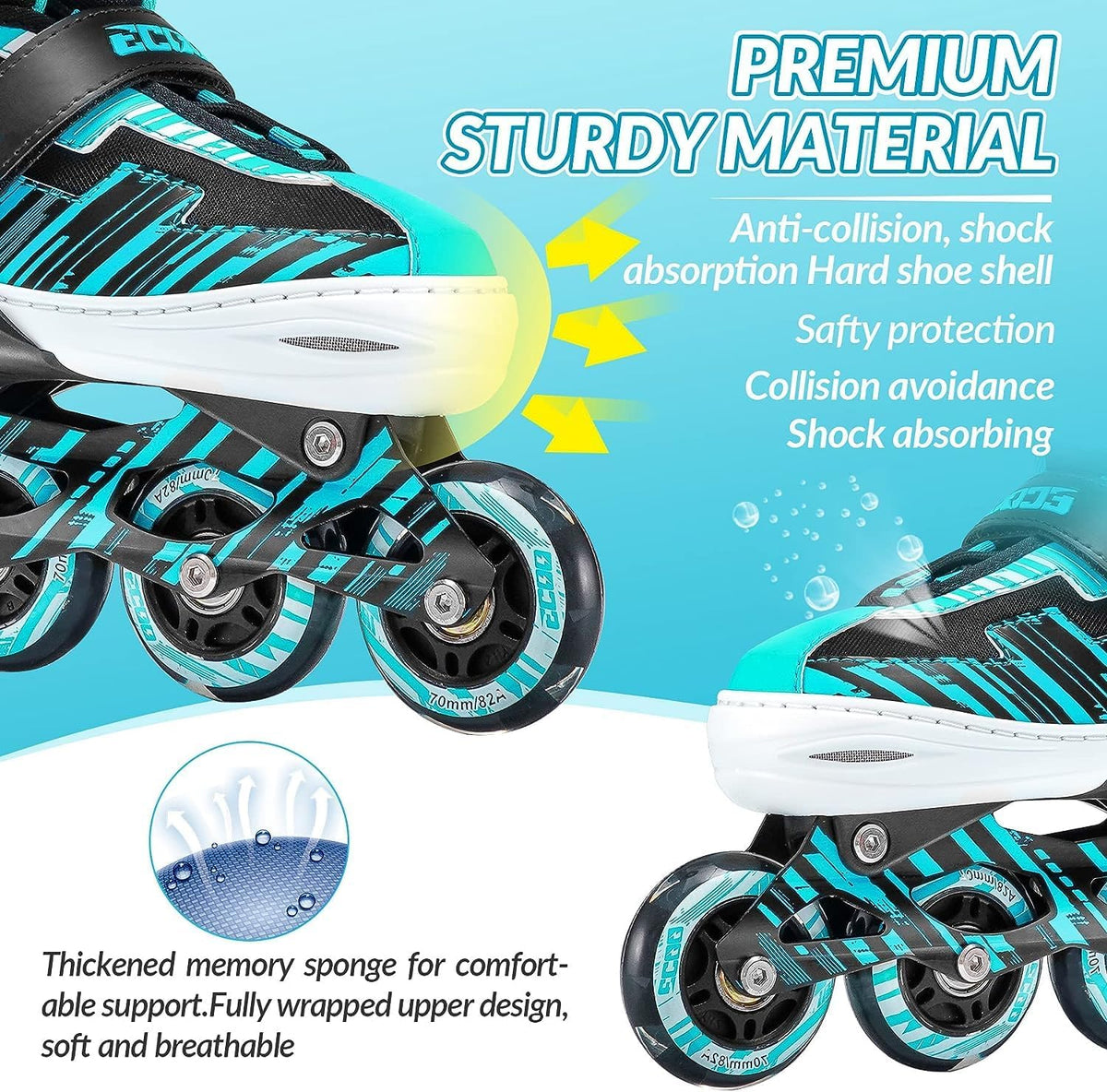 Adjustable Inline Skates for Kids Ages 4-12 – Fun for Kids & Family - Cyan / XLarge-Youth & Adult（6-9 US） - image 2