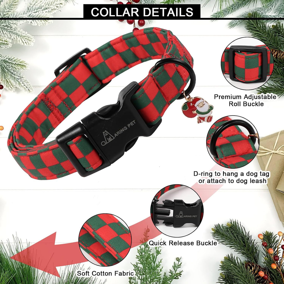ARING PET Fall Dog Collars - Large / Christmas Red Green Checkered - image 2