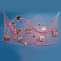Nature Fish Net Wall Decoration with Shells, Ocean Themed Wall Hangings Fishing Net Party Decor for Pirate Party,Wedding,Photographing Decoration (Pink)