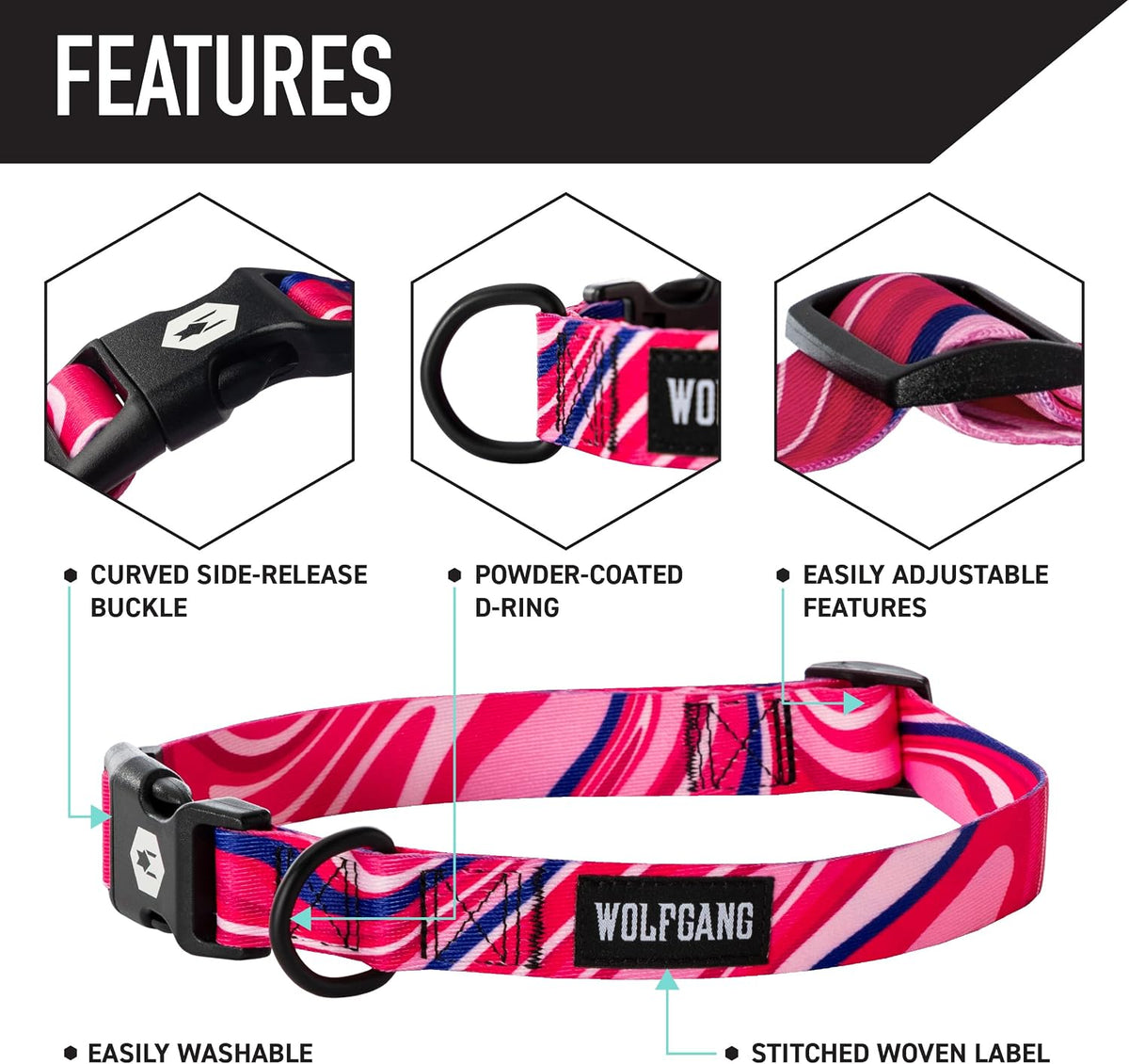 Wolfgang Heavy Duty, Adjustable Dog Collar with Quick Release Nylon Buckle for Walking & Training - Large (1 Inch x 18-26 Inch) / MarbleSwirl Print - image 3