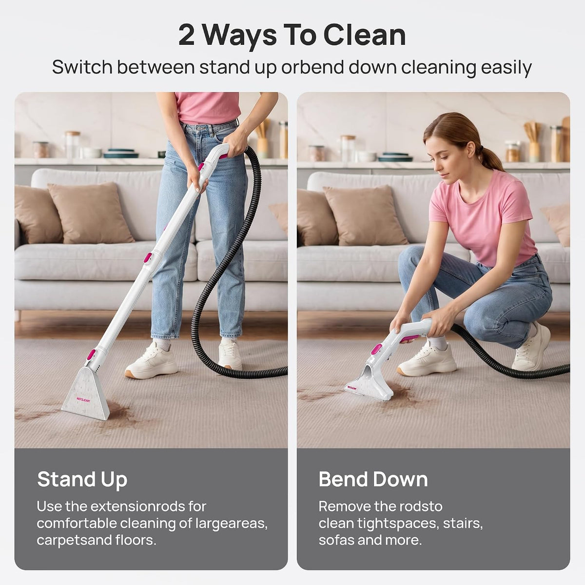 WECLEAN Carpet Cleaner Machine, Portable Spot Cleaner for Couch - Pink - image 2