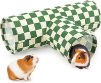 Bienbee Guinea Pig Tunnel, 3 Way Washable Guinea Pig Hideout - Green Checkerboard / 3-Way