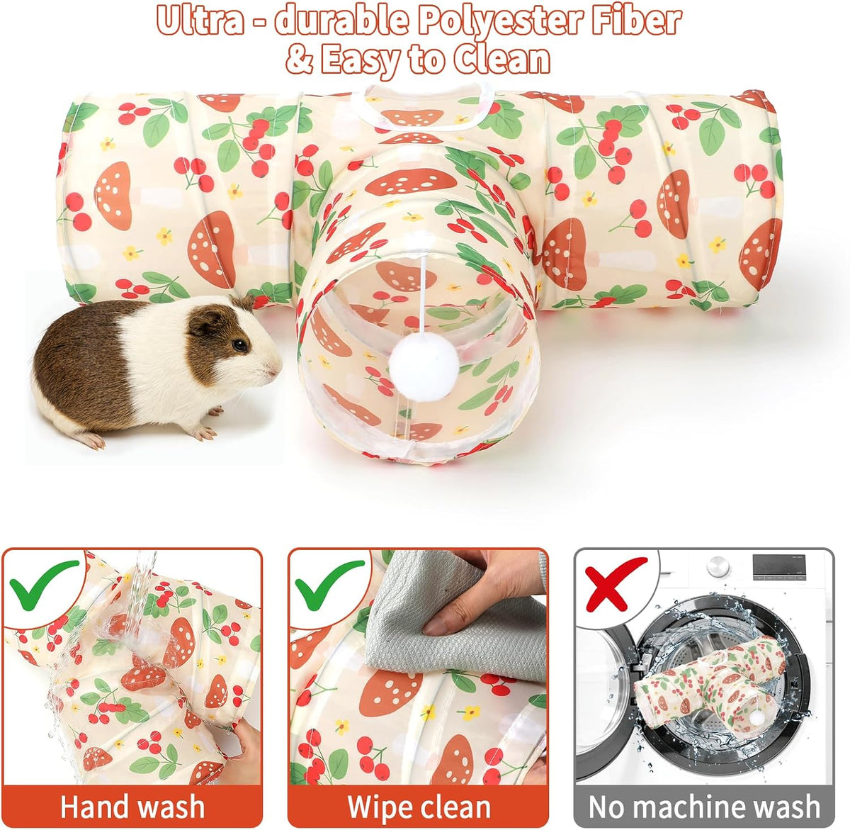 Guinea Pig Tunnel Hideout 3-Way Collapsible Small Pet Tubes - Cherry - image 4