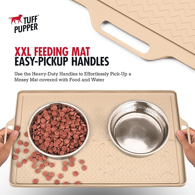 Tuff Pupper 22x16 Medium Dog Feeding Mat for Food and Water | Dog Feeding Mats for Floors | Waterproof Puppy Water Bowl Mat | Dogs Placemats Pet Food Tray | Silicone Eating Mats for Cats and Cat Bowls