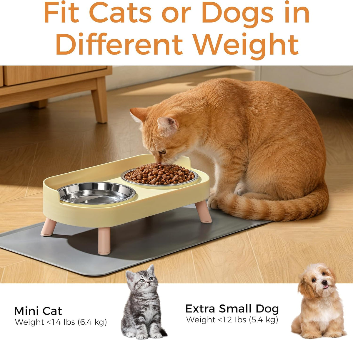 Elevated Cat Bowls Set - Raised Cat Food and Water Bowl Set with Non Slip Stand - Pet Feeding - Yellow - image 4