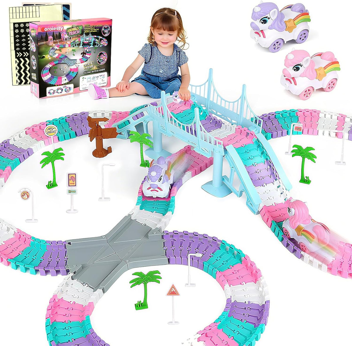 264 PCS Construction Race Tracks for Kids Toys - Unicorn Race Track