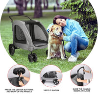 Large Dog Travel Stroller with 4 Heavy Duty Wheels Pet Stroller with Adjustable Handle - Double Doggie Capacity Jogger Wagon with Back Front Door for Small Medium Large Dogs (Dark Light Gray)