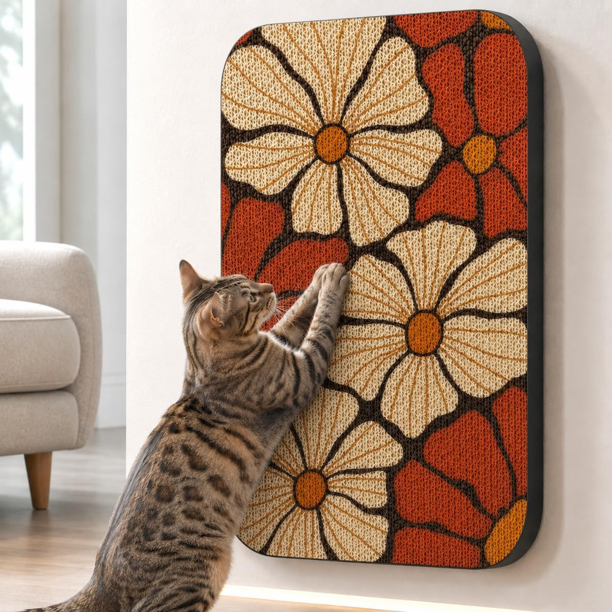 Cat Wall Scratcher, Art Cat Scratching Board for Indoor Cats – Essentials for Cats - Retro Daisy