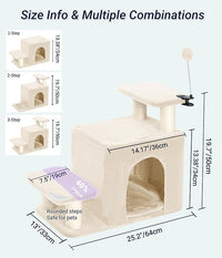 Happi N Pets Dog Stairs with Cat Scratching Post & Large Condo, Stable Pet Steps for High Beds Couch, 3 Combinations Cat Ramp Tree Tower for Cats or Small Dogs, Removable Cushion & Bonus Toy, Beige