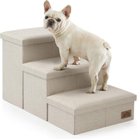 COZY KISS Dog Stairs with Storage, 16.7" H Wider Dog Steps - Beige / 3 / 28.5x17x16.7 inch
