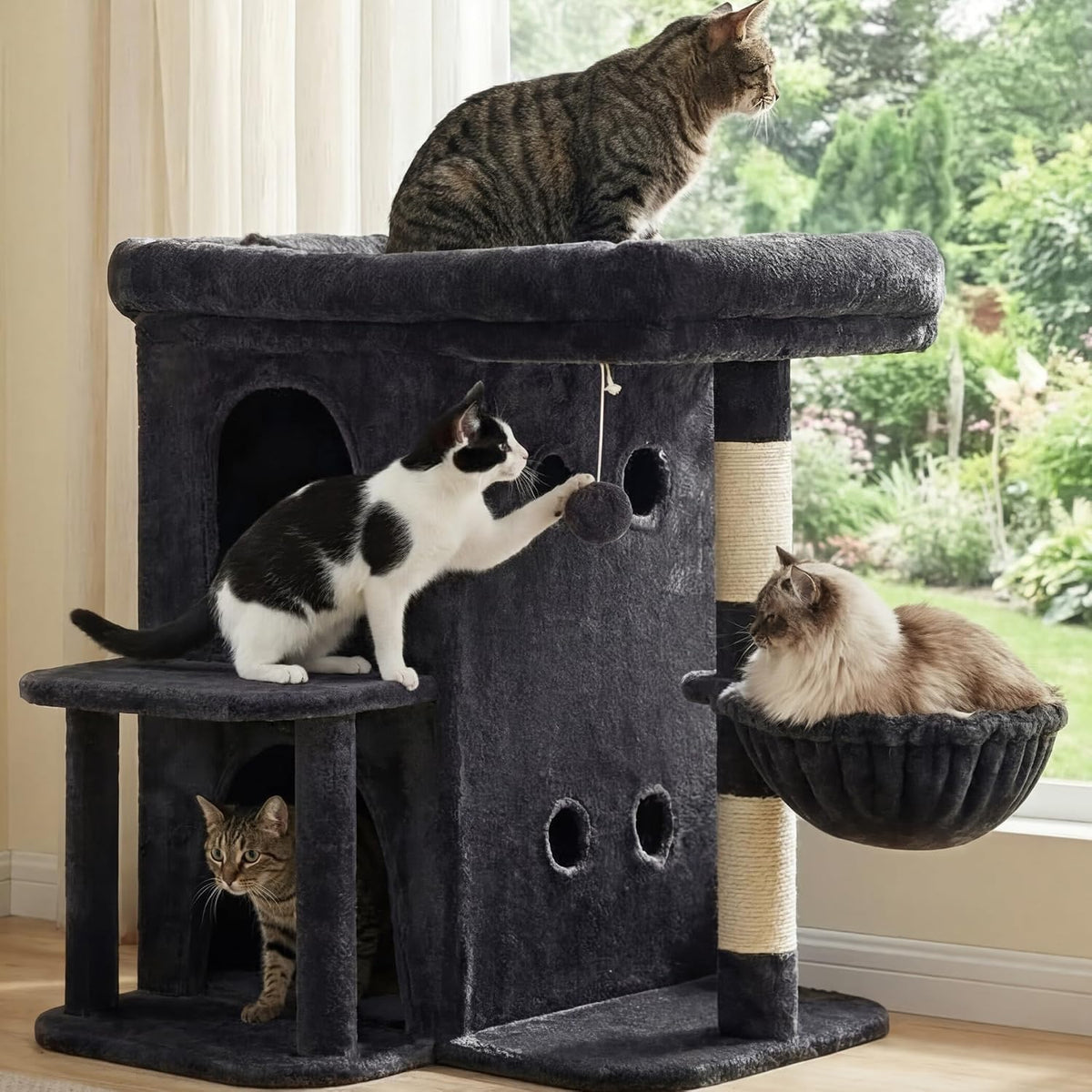 Heybly 26.3" Cat Tree for Large Cats with Big Perch & Dual Condos - Smoky Gray / 25.6 inch - image 3