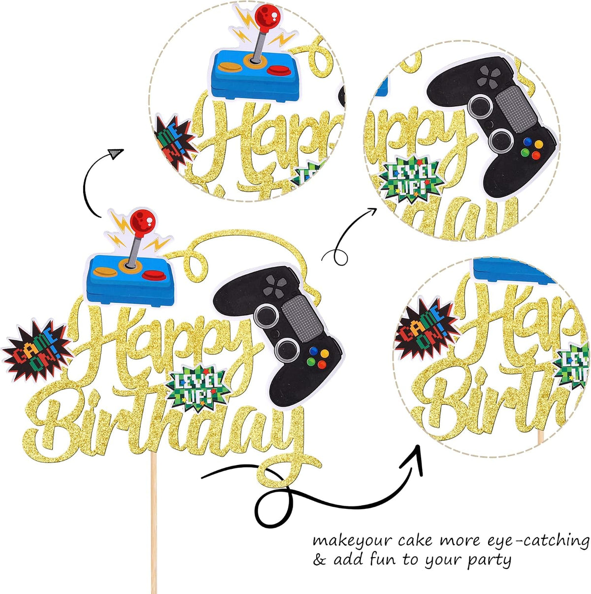 ZHUOWEISM 36 video game cupcake toppers with game controller designs - view 13