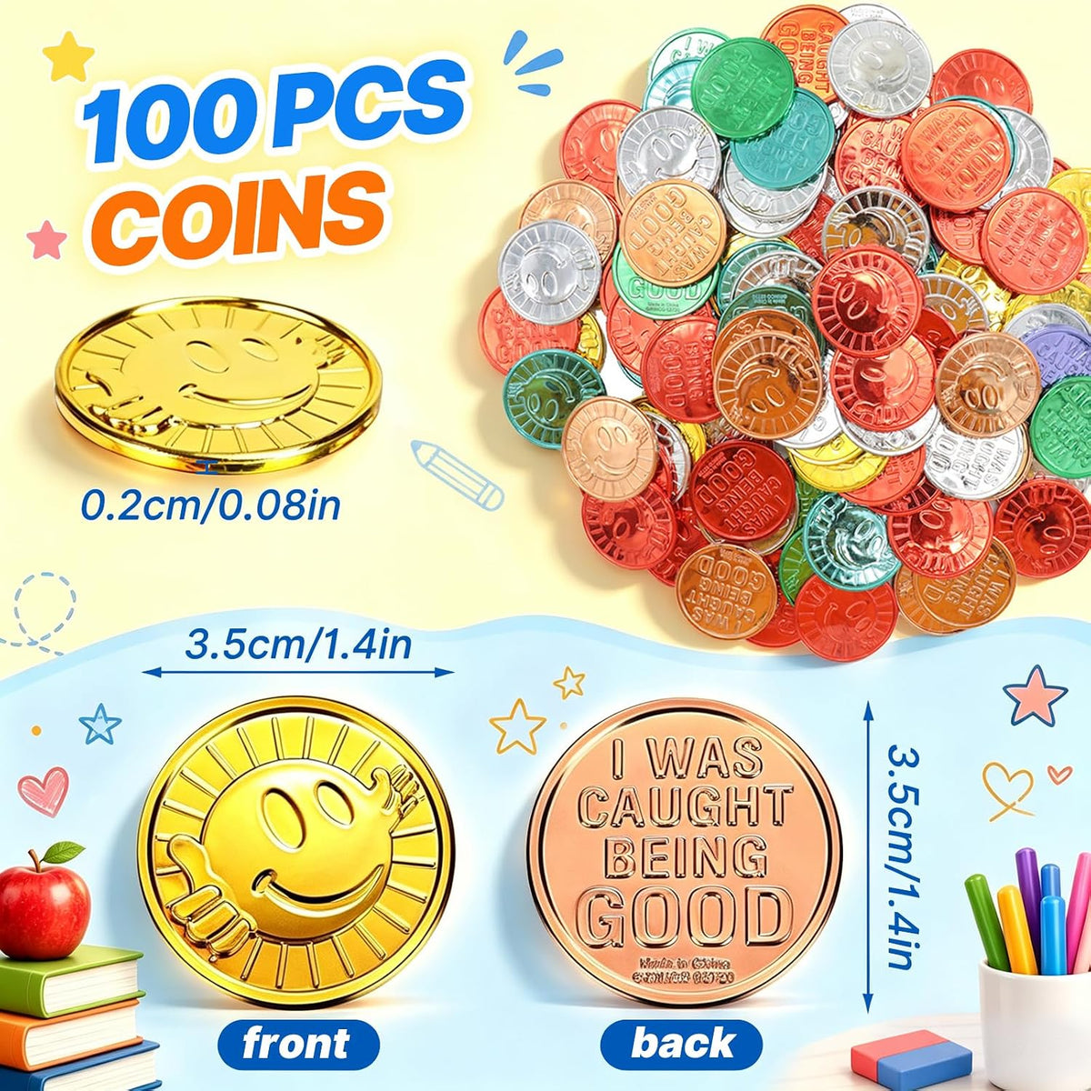 Geodurn 100 plastic pirate gold coins with embossed pirate design - view 7