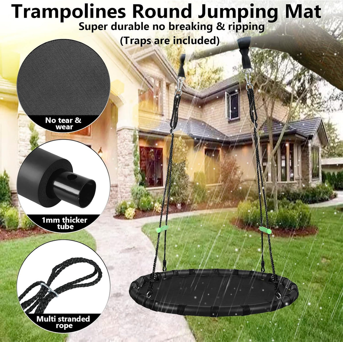 Tree Swing with PP Mat, Durable, Safe, and Easy to Install - 40 inches diameter+Extra Straps - image 2