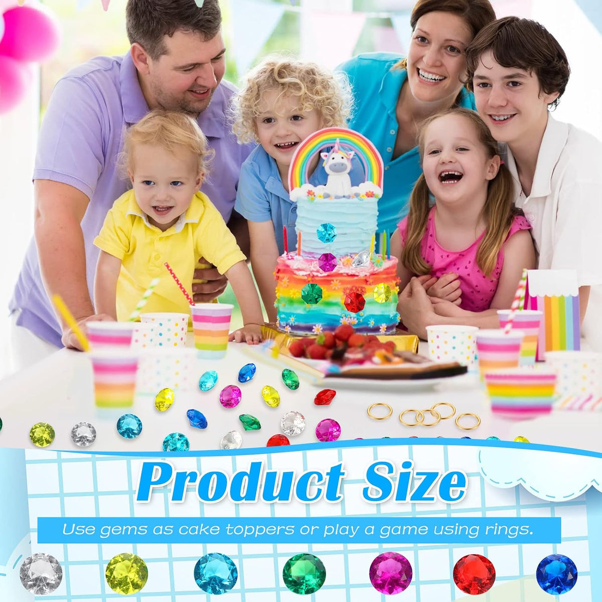 ZCYSRLQIN acrylic gems and gold rings set with seven colored gems and a gauze bag - view 6