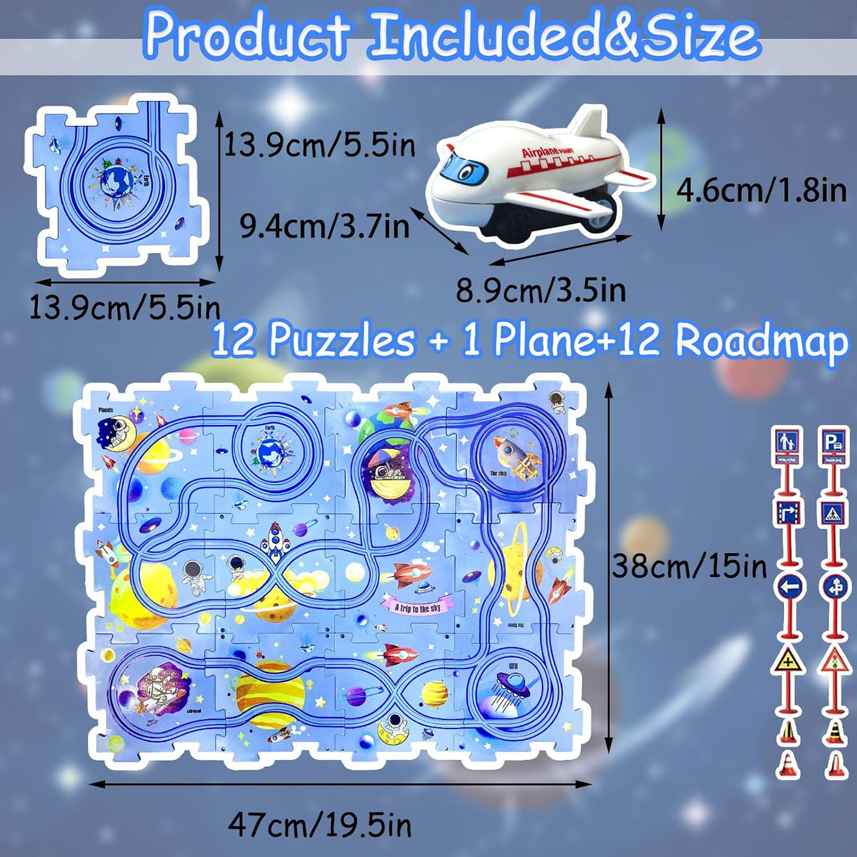 Ubegger puzzle car track set with puzzle road pieces, road signs and battery cars - view 18