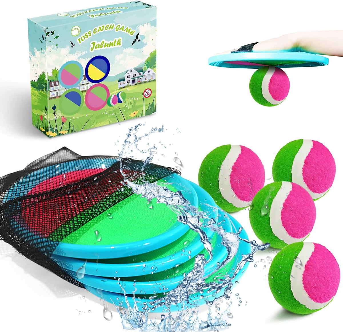 Jalunth Ball Catch Set Games Toss Paddle - Azure 4 Pack / 4