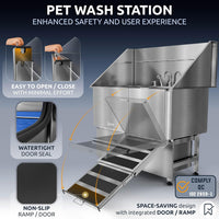Professional Dog Washing Station 304 Stainless Steel Pets Grooming Tub – Essentials for Dogs - Silver, Right Ramp, 2 Drawer / 50 Inches - image 4