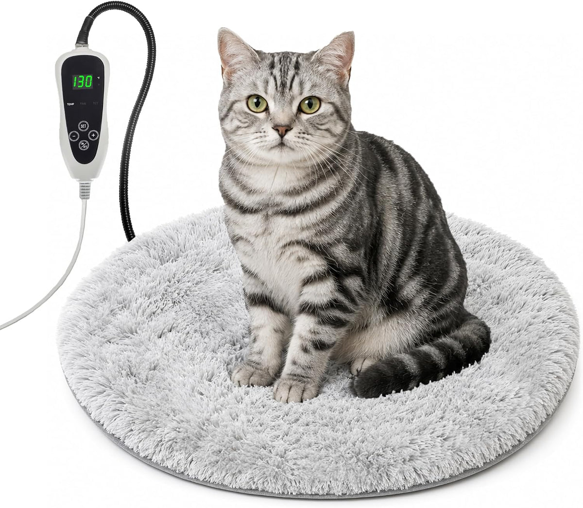 Pet Heating Pad for Cats with Normally Open Function - Grey Plush / 16.0"L x 16.0"W