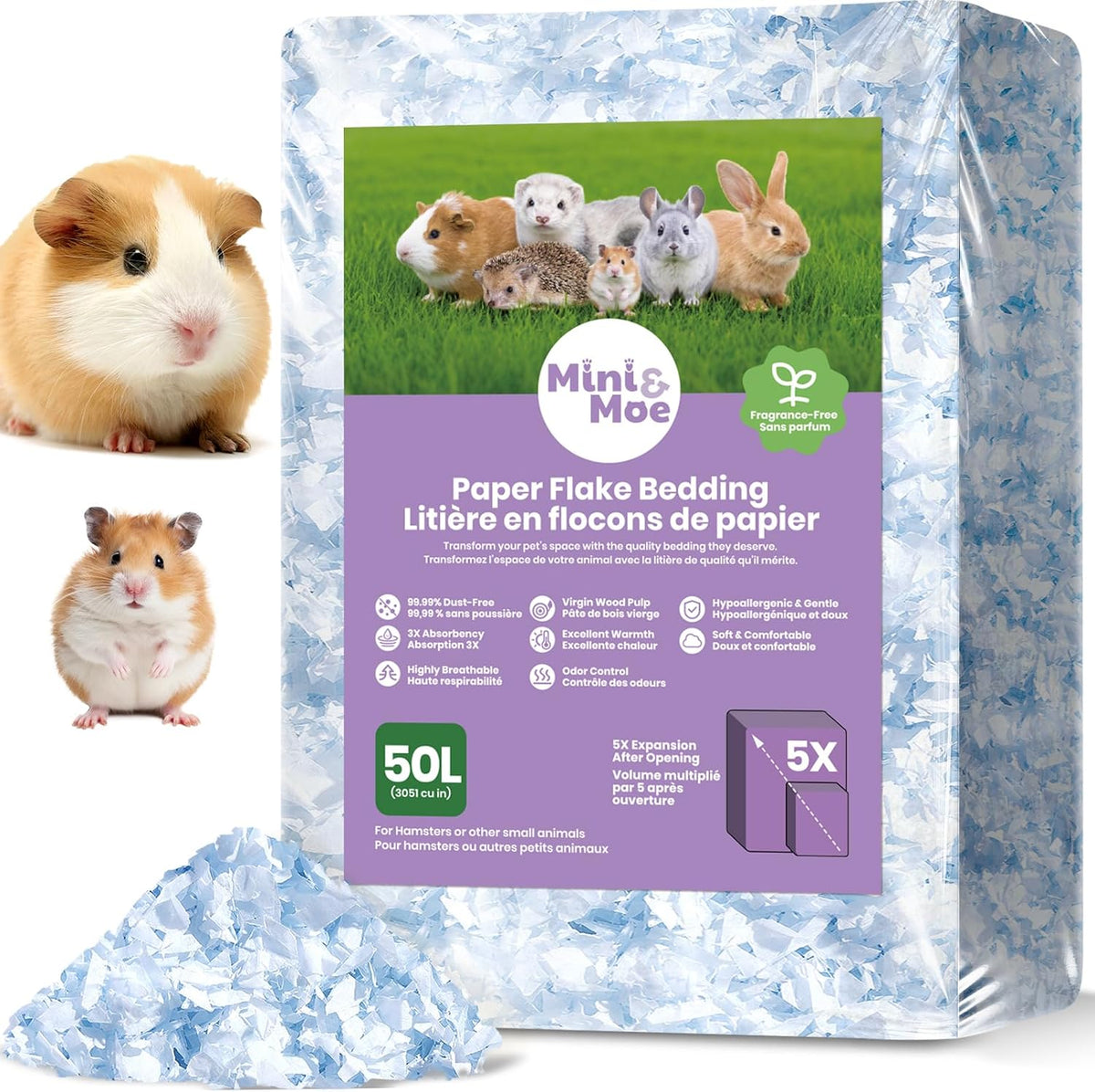 Hamster Bedding 50L Guinea Pig Paper Bedding Odor Control 99% - Breeze-50L / 50 Liters