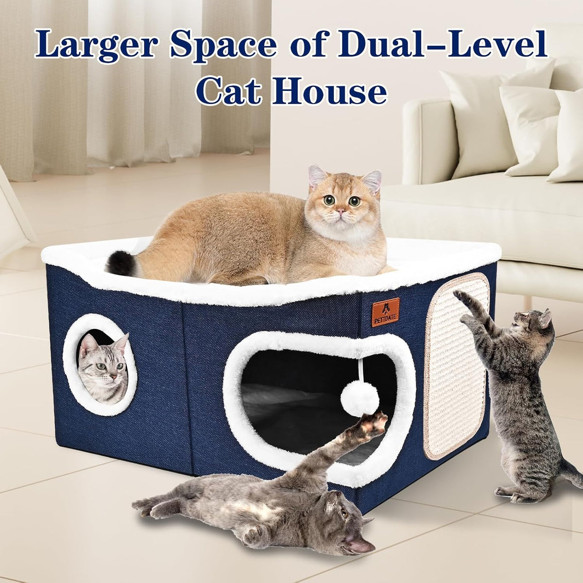 Extra Large Cat Beds for Indoor Cats - Blue / Extra Large - image 4
