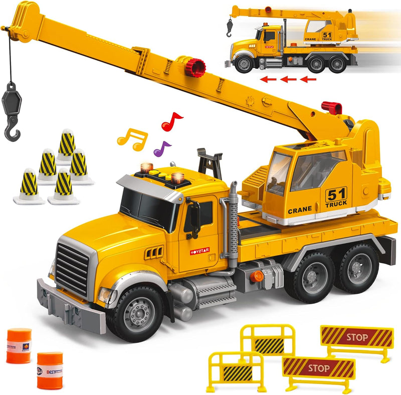 MOBIUS crane truck toy with extendable boom arm, rotating cab and lights
