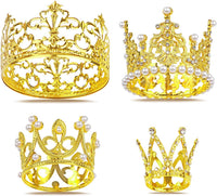 COIDEA gold crown cake toppers in four sizes with crystals and pearls