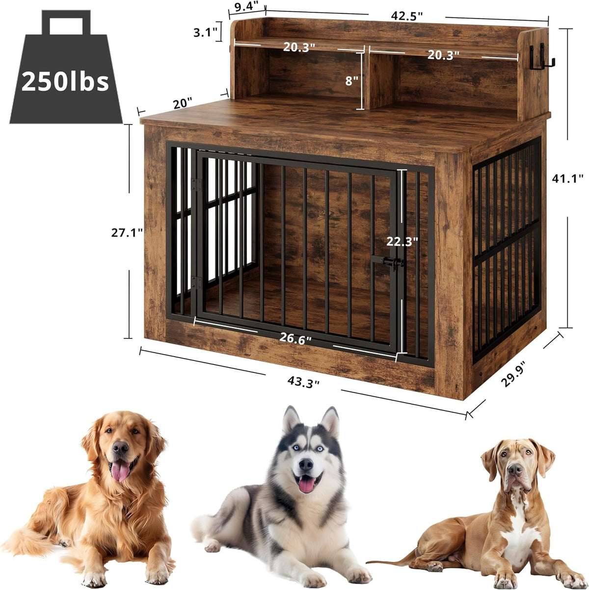 IRONCK Dog Crate Furniture, Heavy Duty Pet Crate for Large Dog - 30.0"L x 43.3"W x 41.8"H / Brown - image 2