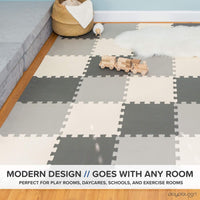 Non-Toxic Extra-Thick 36 Piece Children Play & Exercise Mat - 6 ft x 6 ft (Square) / Grey/Cream/Charcoal - image 4