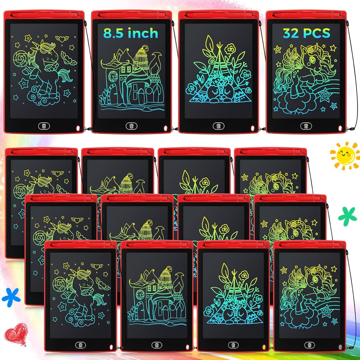 Zhehao LCD writing tablets for kids, 32 colorful 8.5 inch erasable doodle boards - view 5