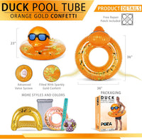 POZA inflatable duck pool float tube with gold confetti, sunglasses and orange beak - view 31