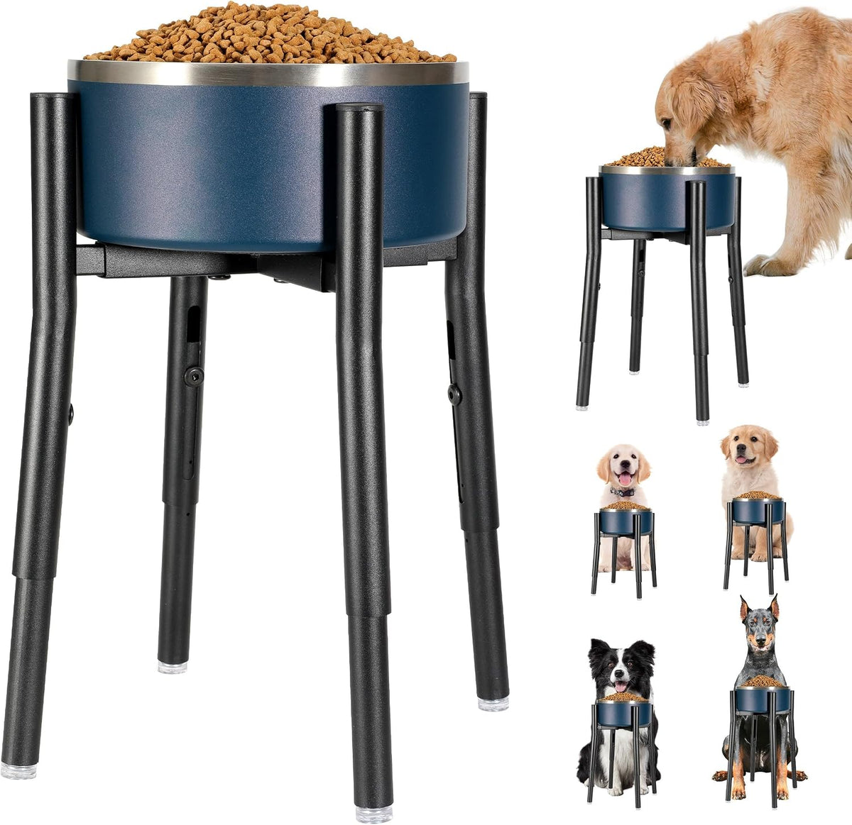 PROERR Single Dog Bowl Stand - Adjustable Wide 8"-12" Height: 12"-16"