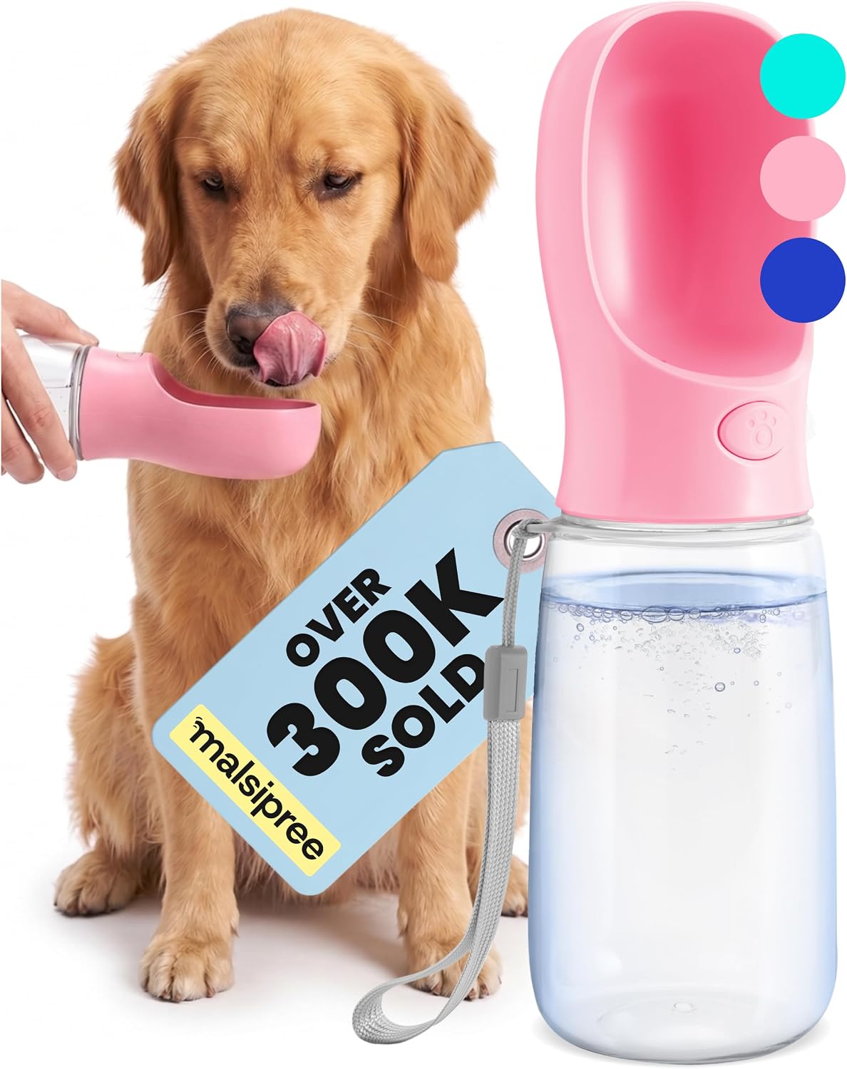 MalsiPree Dog Water Bottle Dispenser, Leak-Proof - Pink / 19oz - Standard