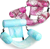 SLOOSH Inflatable Pool Floats Adult - Cyan, Pink-Tropical Leaves