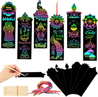 AUGSUN fall rainbow scratch art bookmarks with pumpkin and leaf designs - view 2
