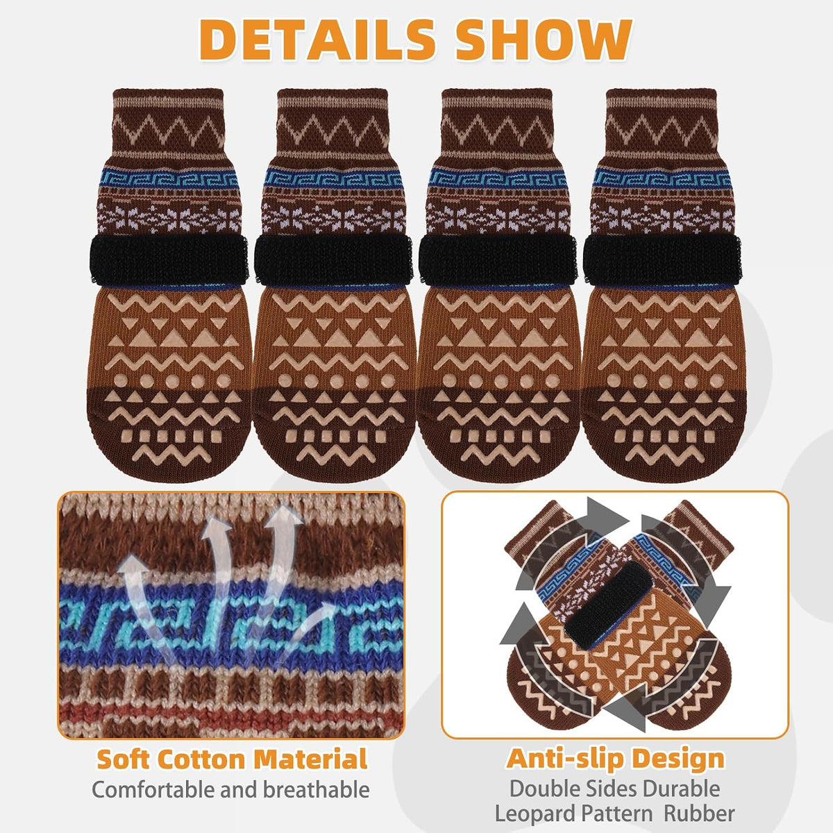 Dog Socks Shoes for Hot Pavement - Brown / X-Small(4 Pack) - image 3